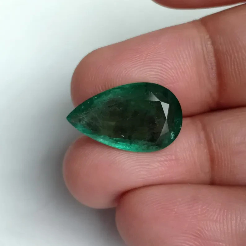 9.44 Ct Top Natural Emerald Zambian Pear Cut Rich Green Certified Gemstone