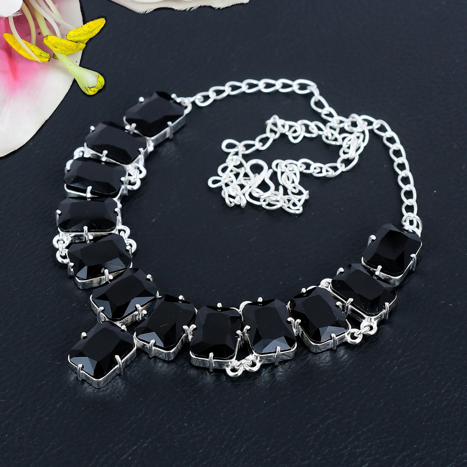 Black Onyx Gemstone Necklace Handmade 925 Sterling Silver Jewelry Gift For Her