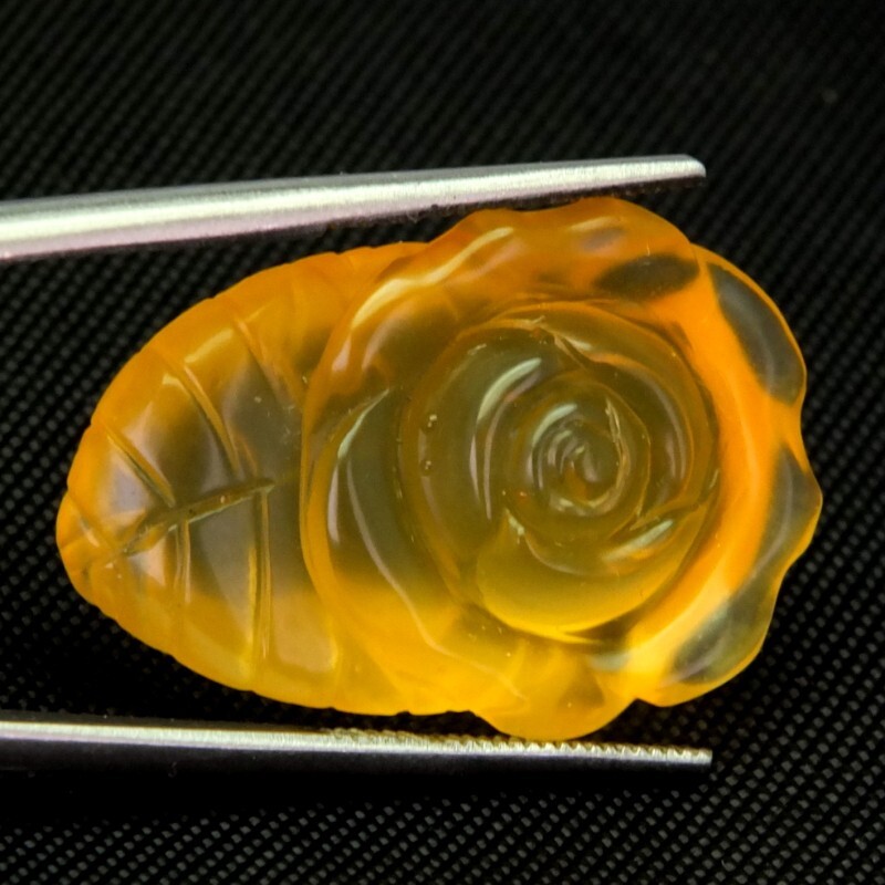 Shola Real 16.55 Ct Natural Fire Opal Flower Carving Huge From Mexico