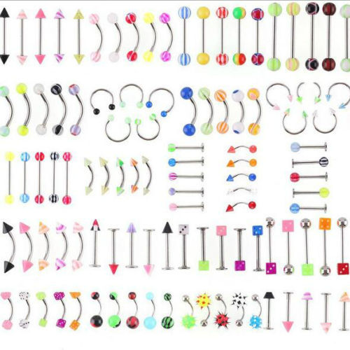 105pcs Wholesale Lip Tongue Eyebrow Nose Studs Navel Belly Rings Body Piercing
