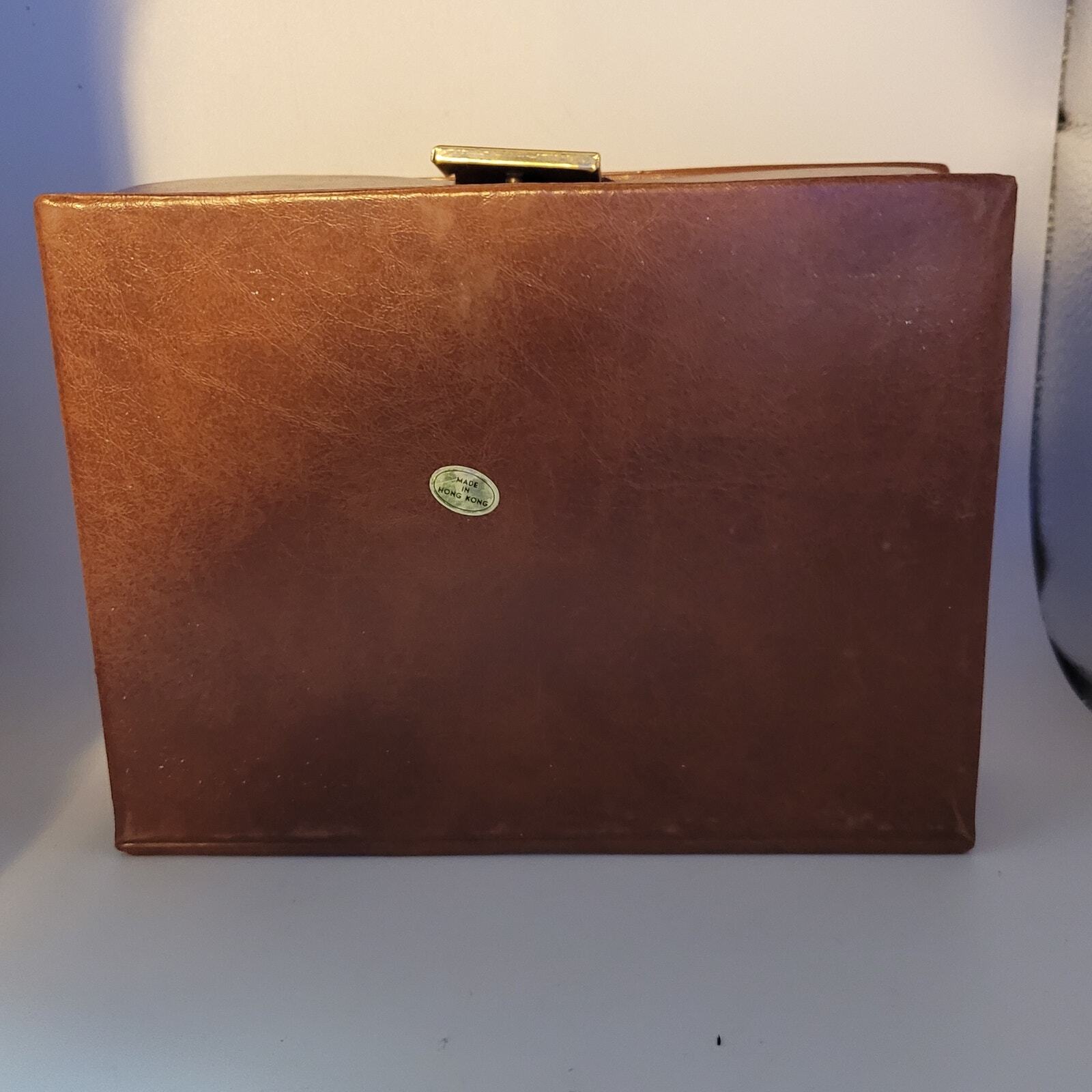 Faux leather Jewelry box ~ framed fabric insert ~ felted interior ~ mirror