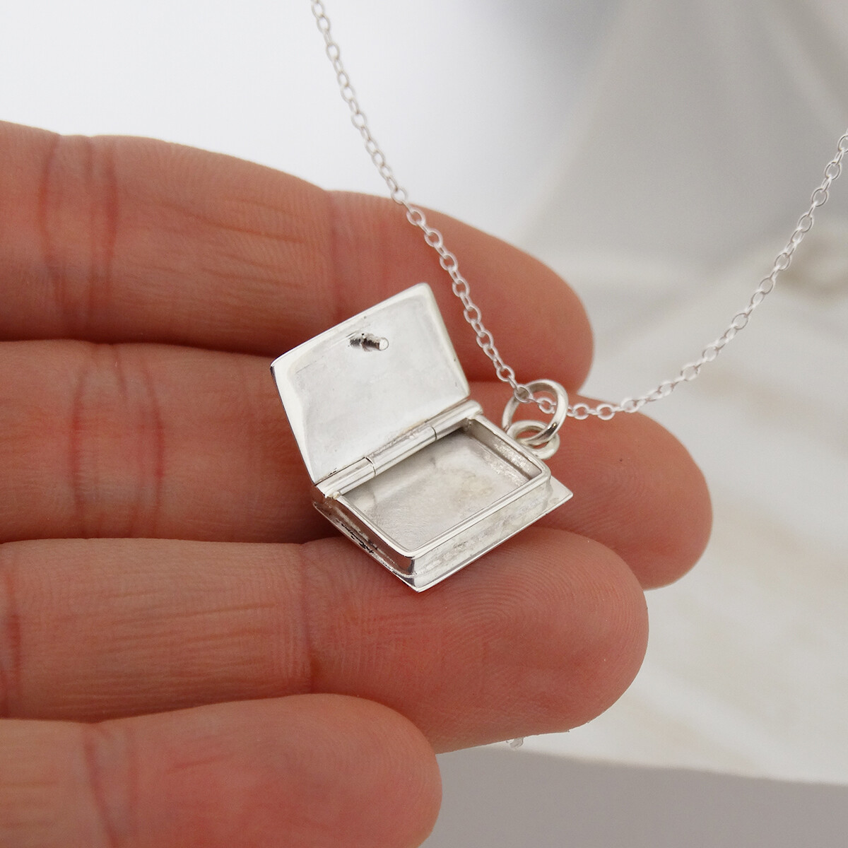 Book Locket Necklace – 925 Sterling Silver – Photo Picture Pendant Charm Open