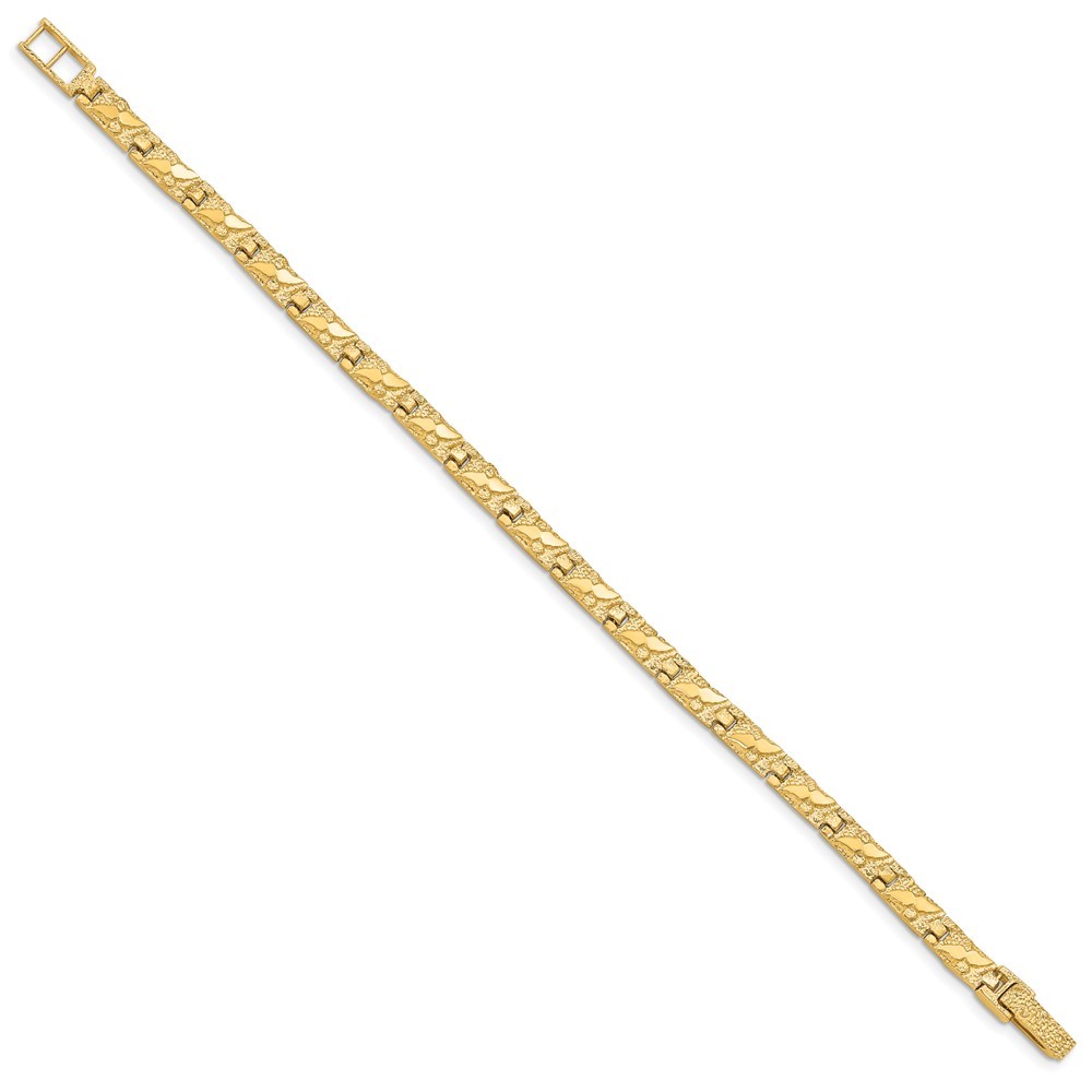 14k Yellow Gold Polished and Textured 5.5mm Nugget Link Charm Bracelet 7″