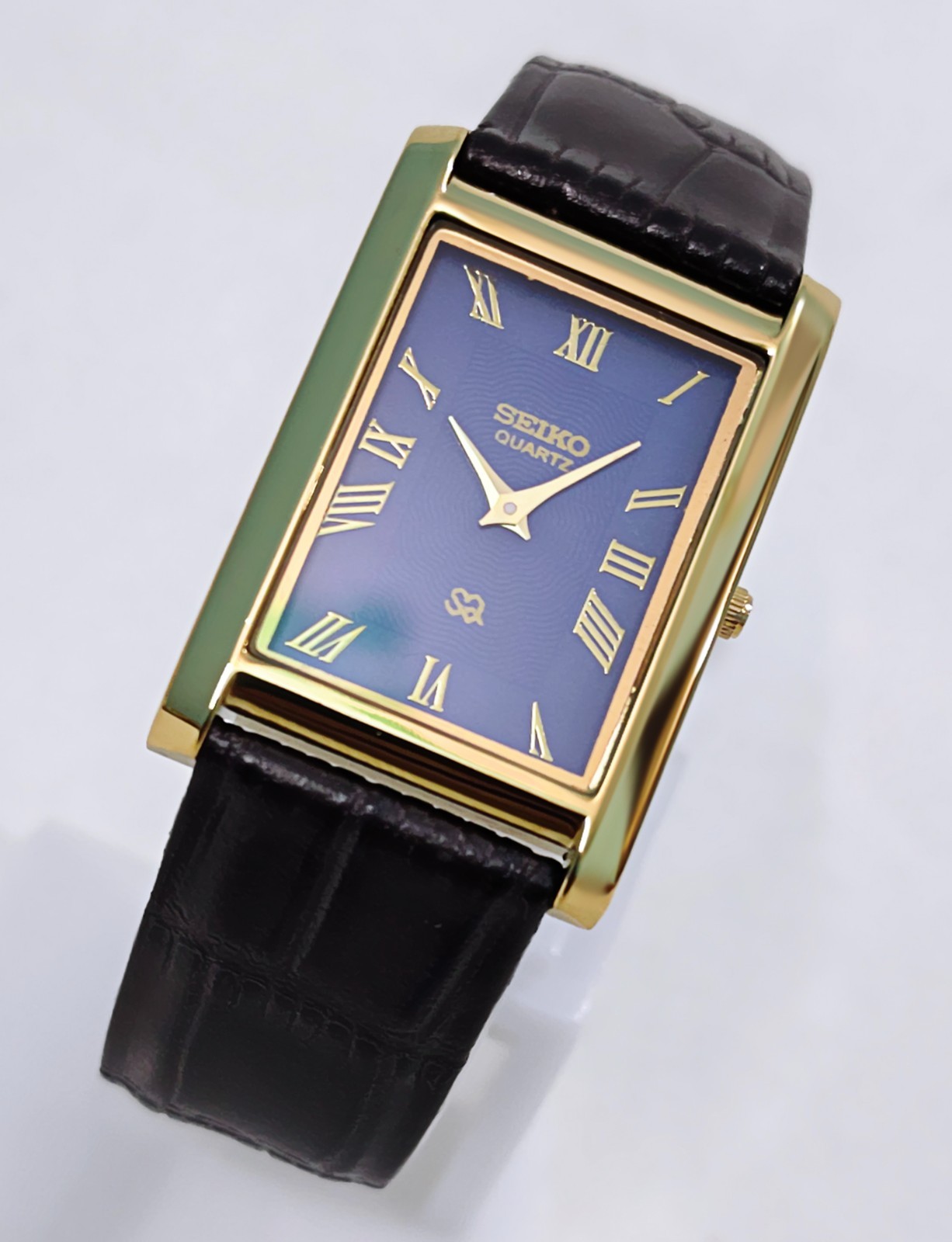 Vintage Style Seiko Tank Blue Dial Slim Unisex 27mm Wristwatch