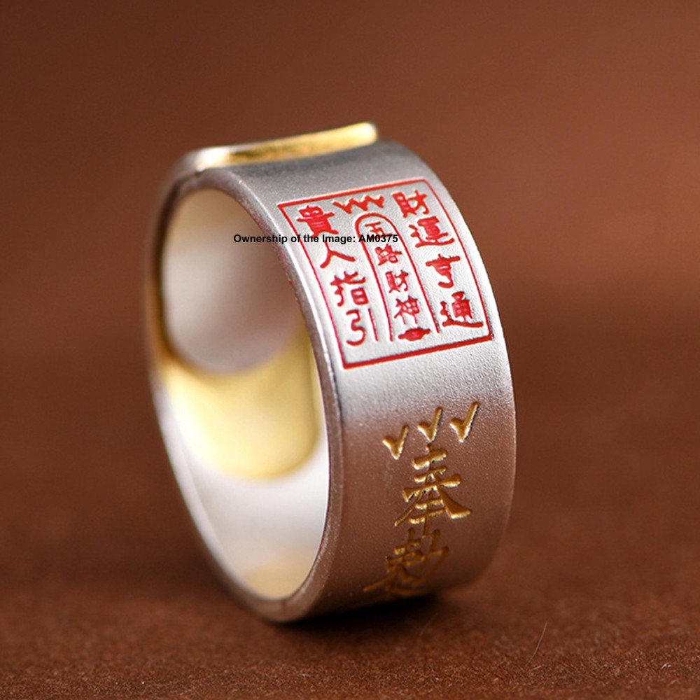 Solid 999 Pure Silver Five Fortune Gods Adjustable Ring 8-10 Wealth Attracting