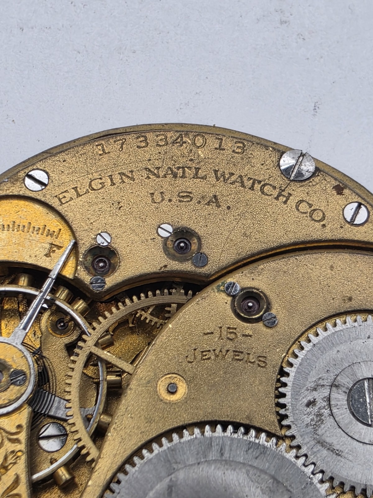 Vintage ELGIN 15 Jewel 39.7mm Pocket Watch Movement + Dial Lot 508