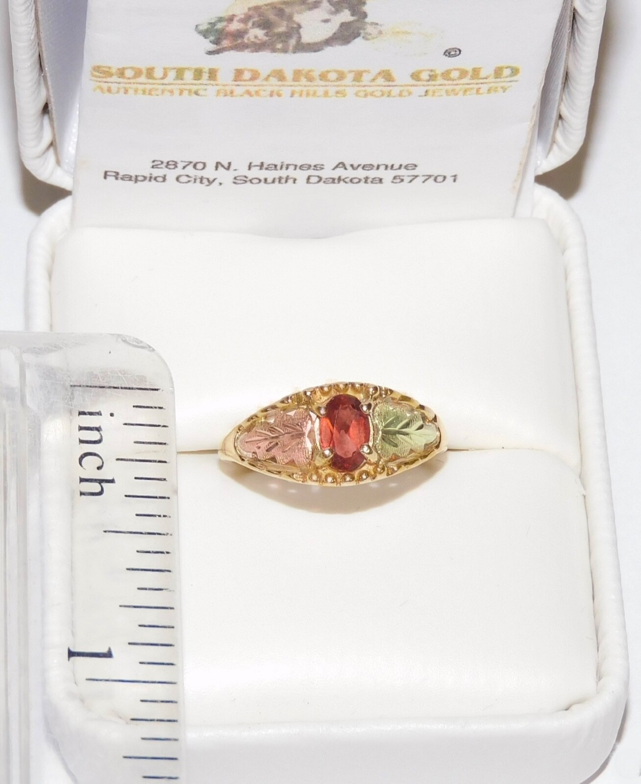 Black Hills Gold 10k Garnet Leaves Ring Size 7 3/4