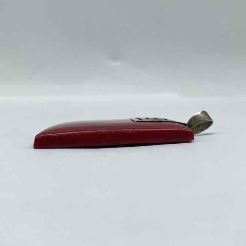 Sterling Silver 925 Red Coral Pendant Greek Key Meander Design 14.1g