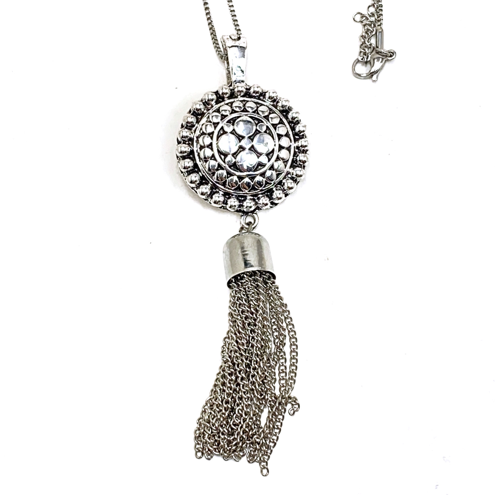 Etruscan Style Silver Slide Pendant Necklace Signed RMN ROMAN Magnetic Bale 4.5″