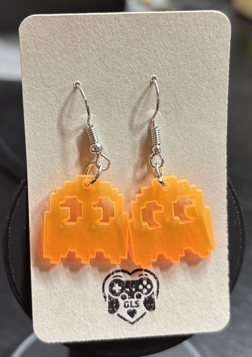 PAC Man Orange Ghost Dangling Fashion Acrylic Earrings