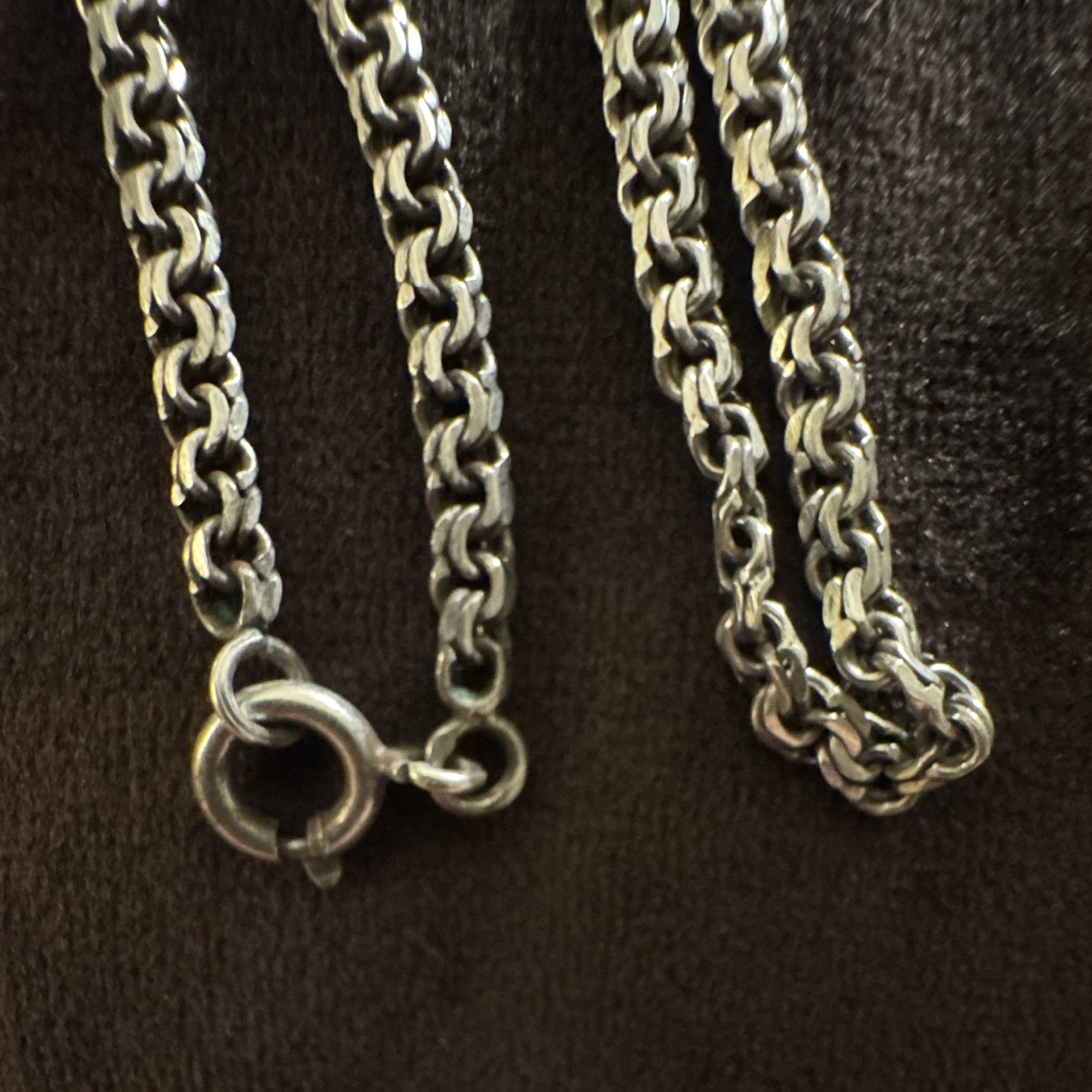 Antique Victorian Silver Double Rolo Belcher Chain Necklace 27.5 Bolt Ring