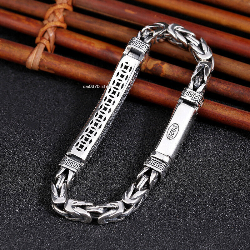 Pure S925 Sterling Silver Chain Unisex Long Tube 5mm Byzantine Link Bracelet