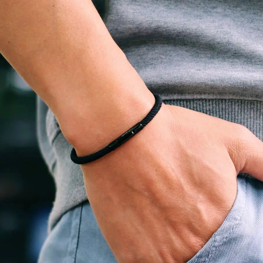 1pc Rope Bracelet Men 4mm Thread Stainless Steel Bracelets Buckle Jewelry