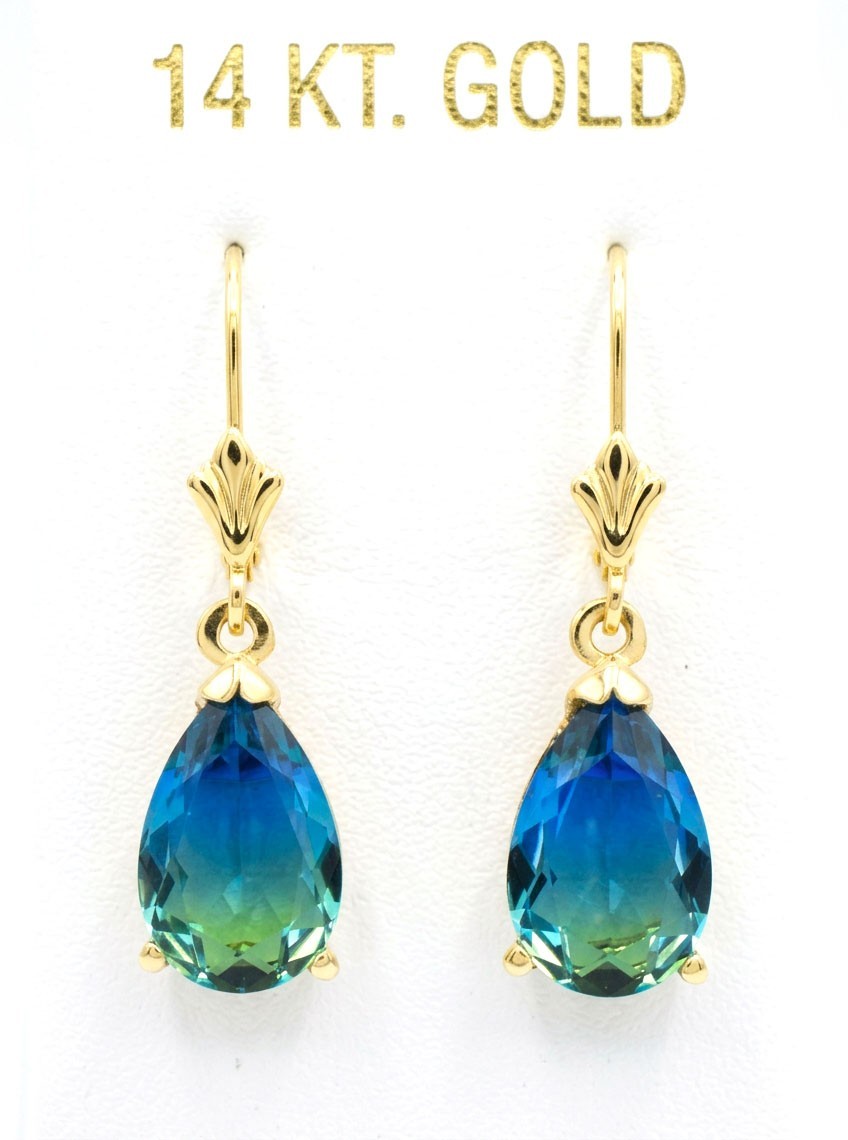 LAB CREATED 6.50 Cts TOURMALINE DANGLING EARRINGS 14k GOLD – New With Tag