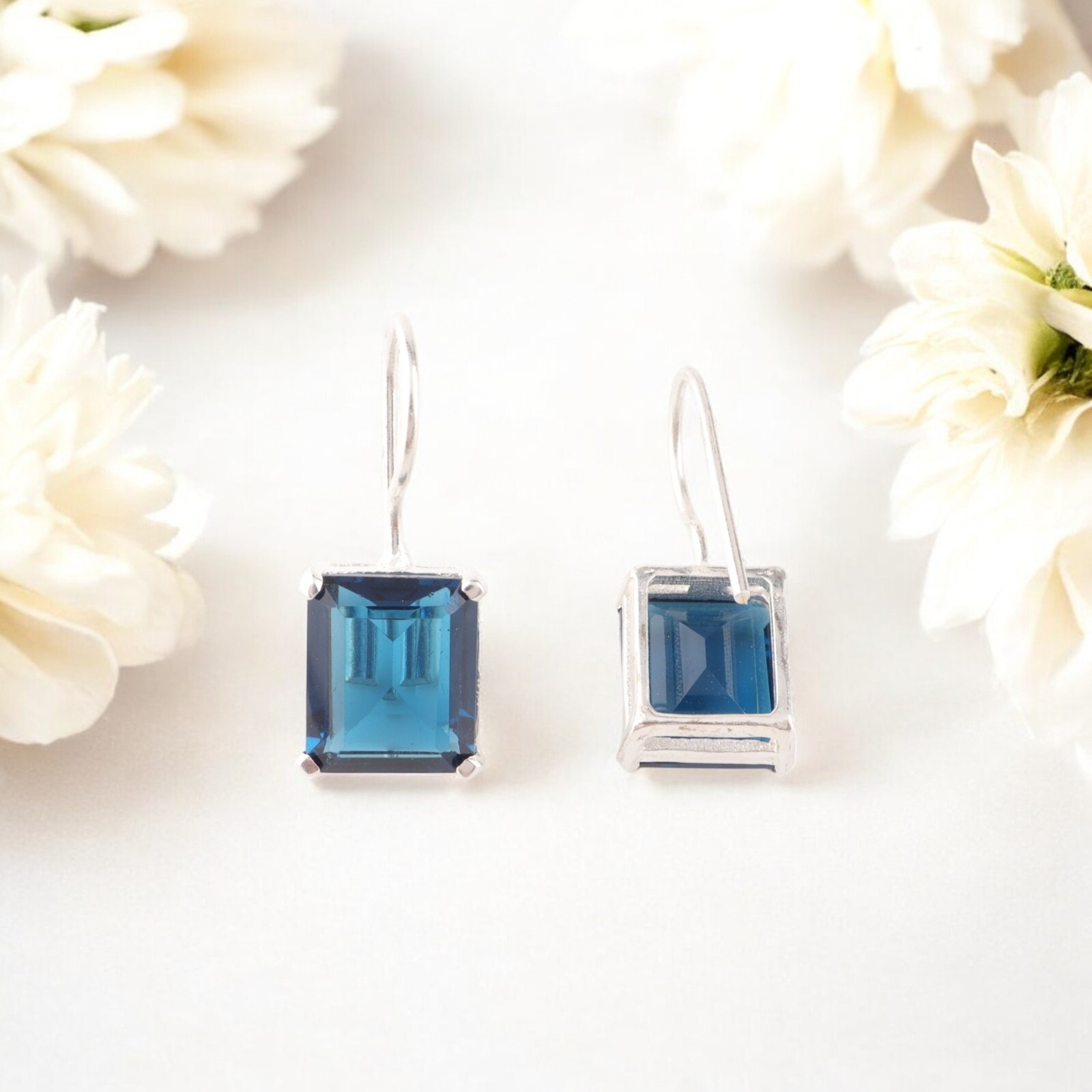 Natural London Blue Topaz Gemstone 925 Sterling Silver Handmade Earrings 1.06″