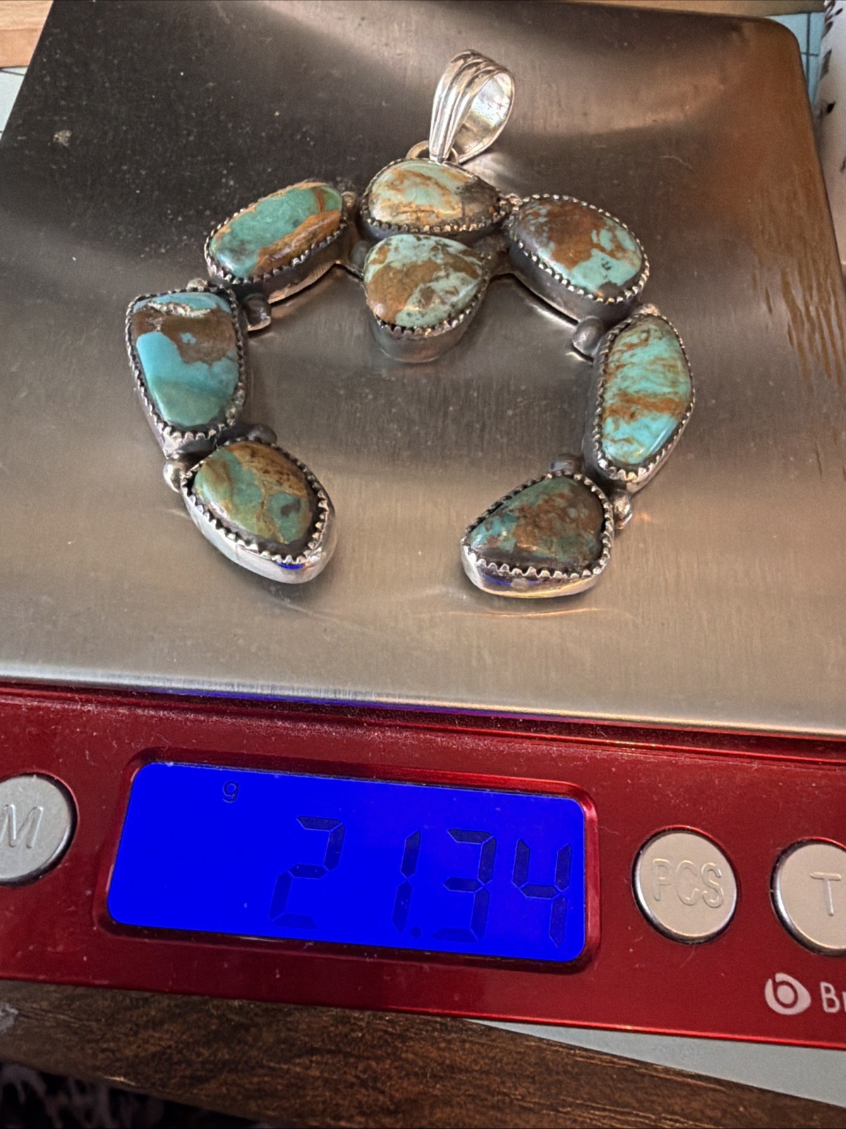 Southwestern Naja Pendant Sterling Silver & Turquoise 2.75″ 21+ Grams