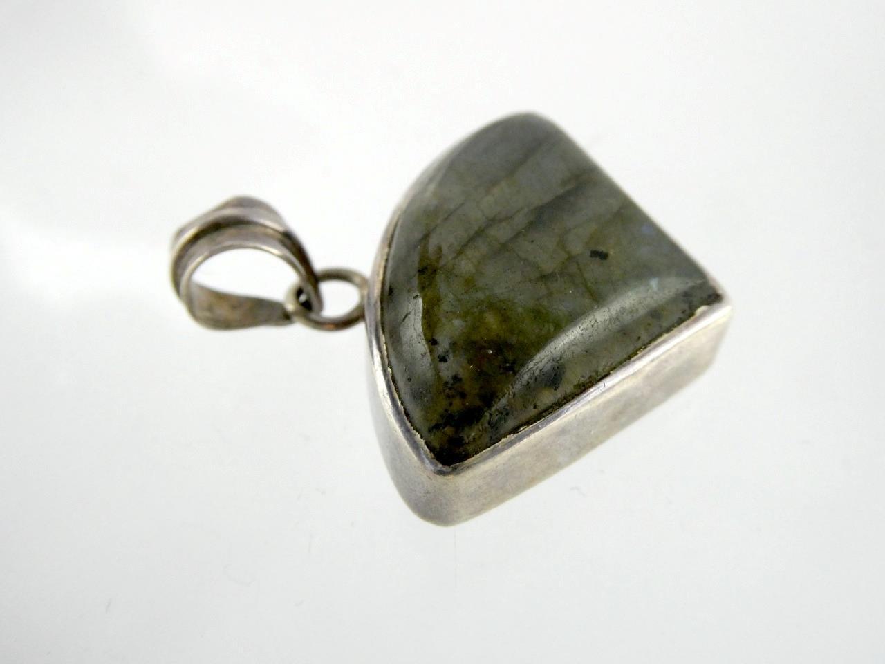 Sterling Silver Labradorite Freeform Triangular Cabochon Cut Pendant 925 14.6g