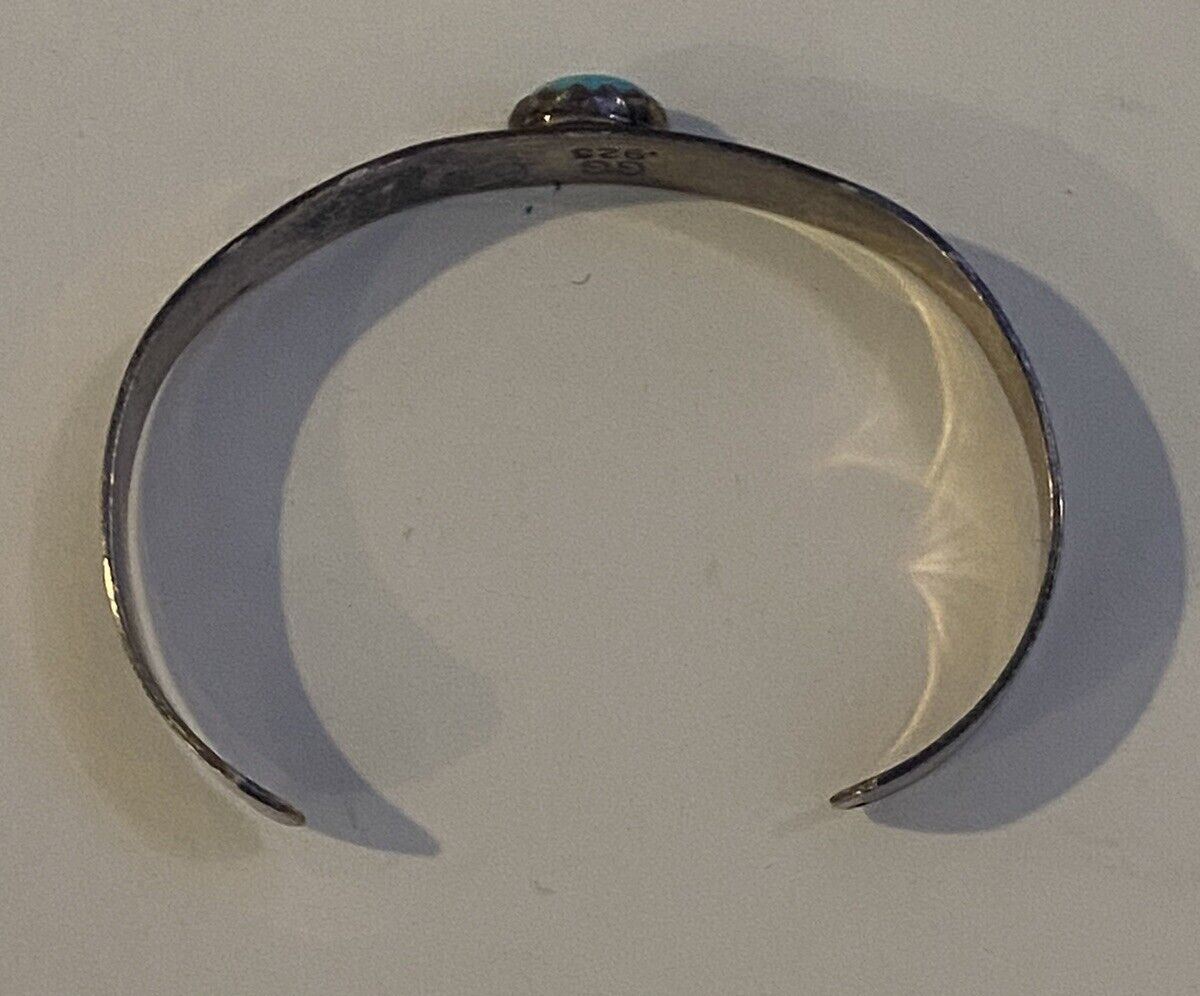 Fred Harvey NATIVE NAVAJO GERALDINE GOAT TURQUOISE STERLING Stamp Cuff Bracelet