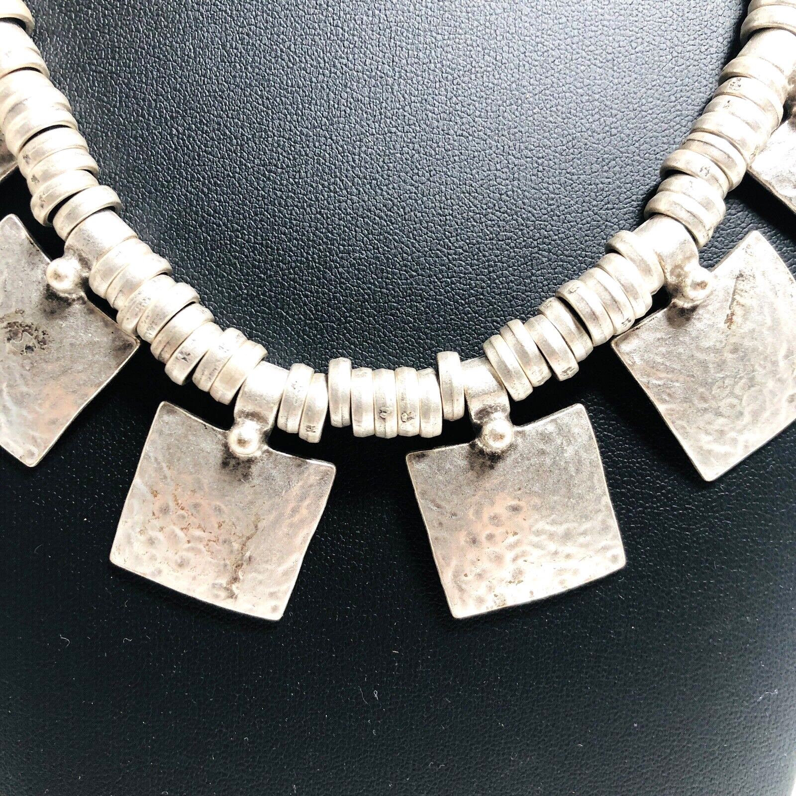 Necklace Silver Hammered Metal Abstract Lead Free Nickel Free Lalou Brand 19.5″