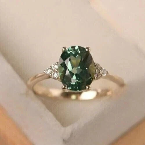 2Ct Oval Lab Created Alexandrite Solitaire Wedding Ring 14K Yellow Gold Plated