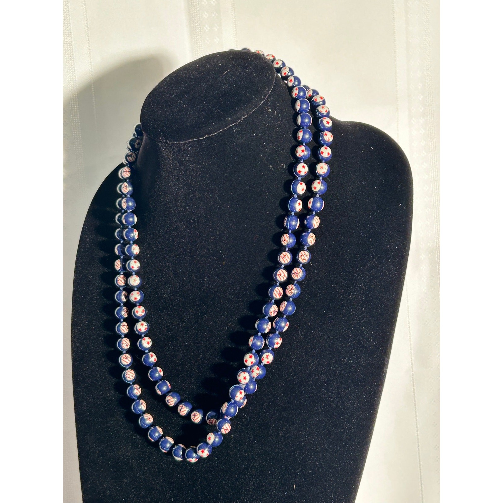 Vintage 48″ Red White & Blue Flapper Beaded Strand Patriotic USA 250th America