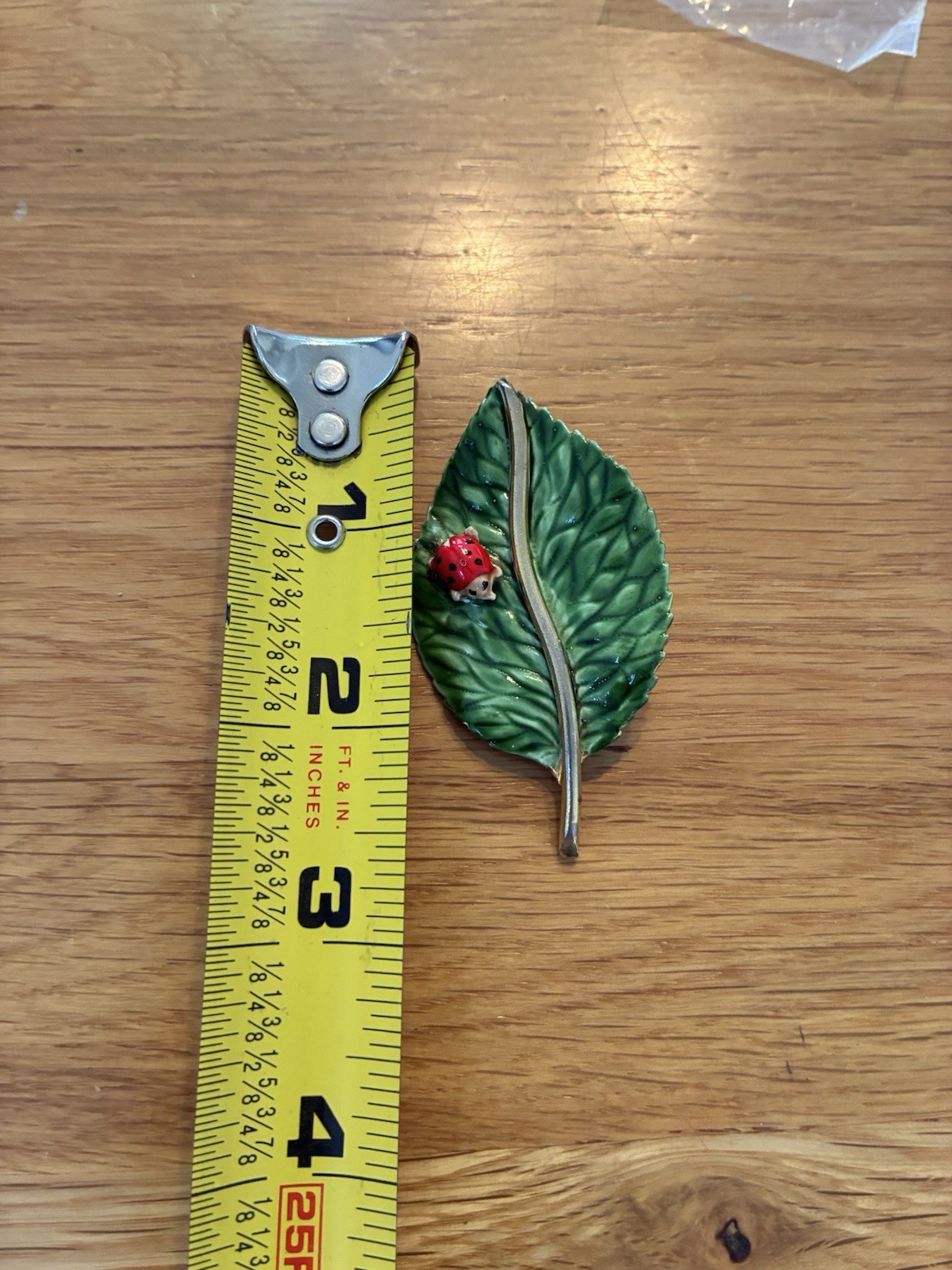 Vintage Original by Robert Brooch Pin Signed Rare Green Leaf Red Lady Bug 2.5 In