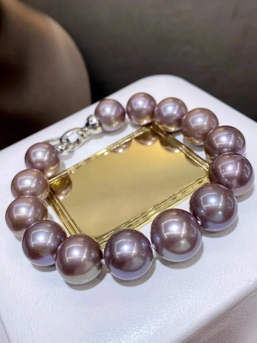 Gorgeous 12-13MM South Sea Natural Round Lavender Pearl Bracelet 7.5-8 inch
