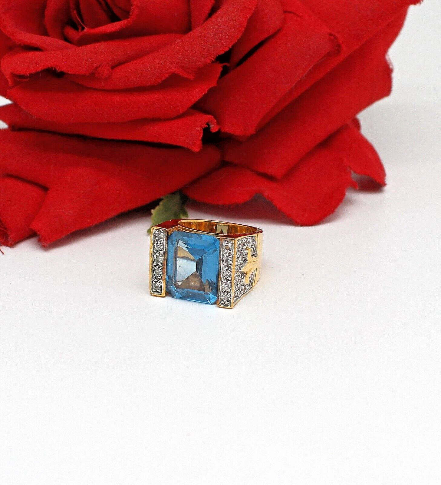Sterling Silver Vermeil Lab Created Aquamarine Size 6 Ring 12.07g CAT RESCUE