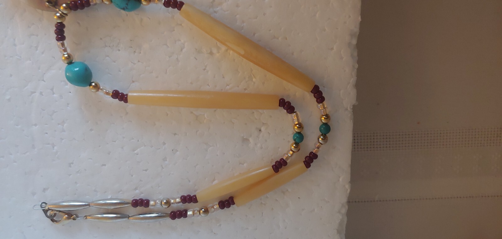 Dragonfly Necklace / Abalone-Brass-Turquoise-Simulated Bone 20”