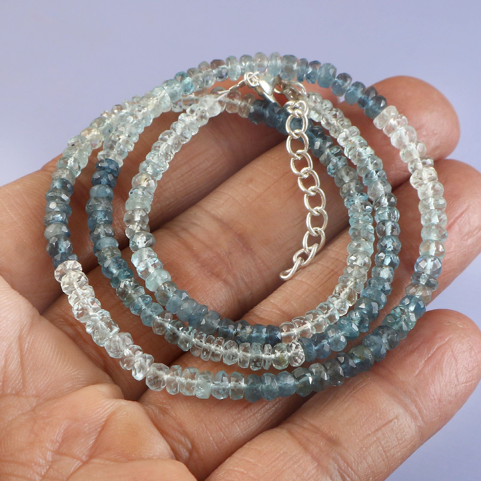 Genuine Blue Aquamarine Faceted Rondelle Necklace | Semi-Precious Gemstone