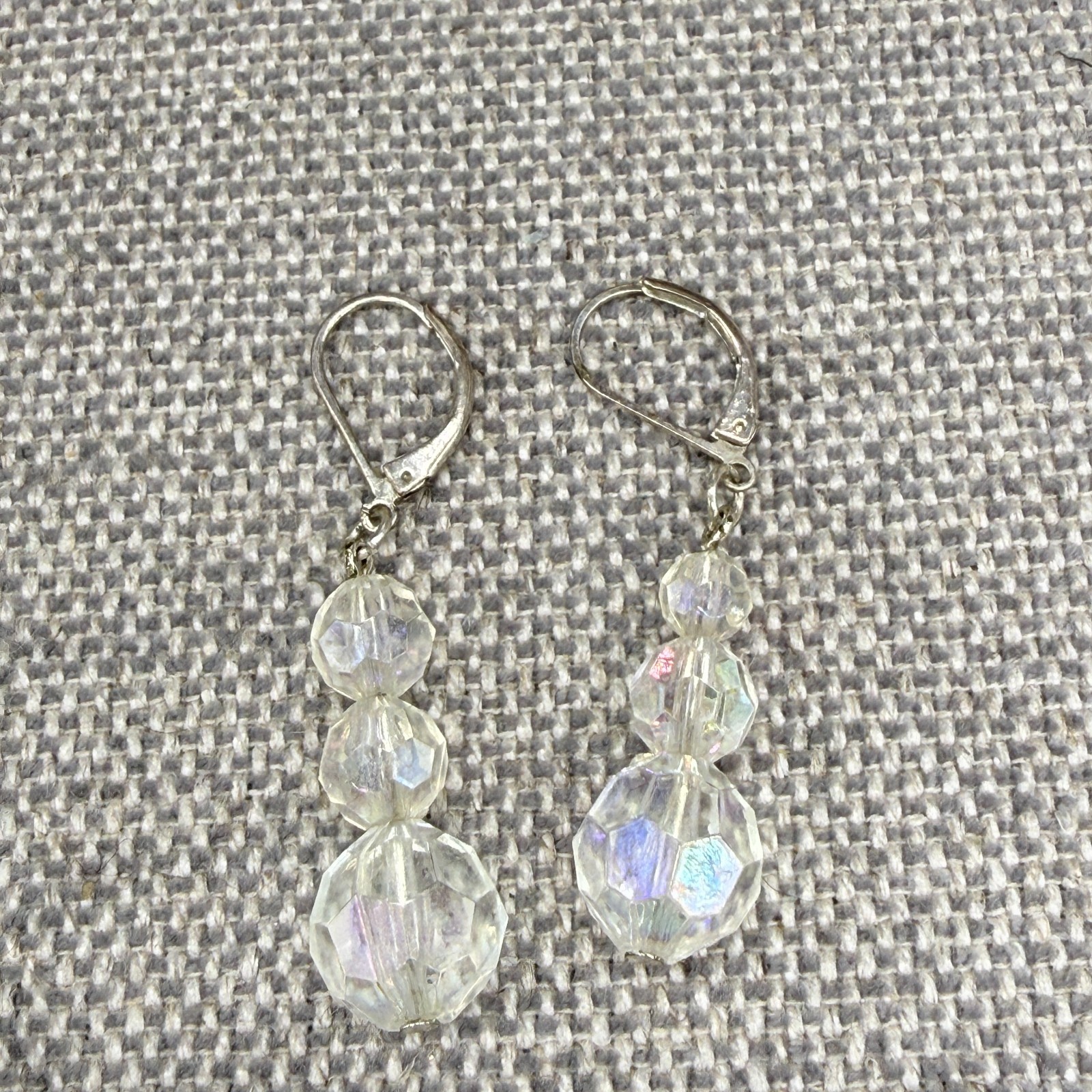 Vintage Necklace Earrings Jewelry Set AB Acrylic Beads Dangle Pierced Earrings