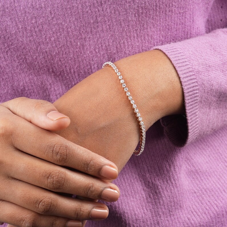 Black Friday Sale ! Round Natural Diamond Tennis Bracelet In 14K Solid Rose Gold