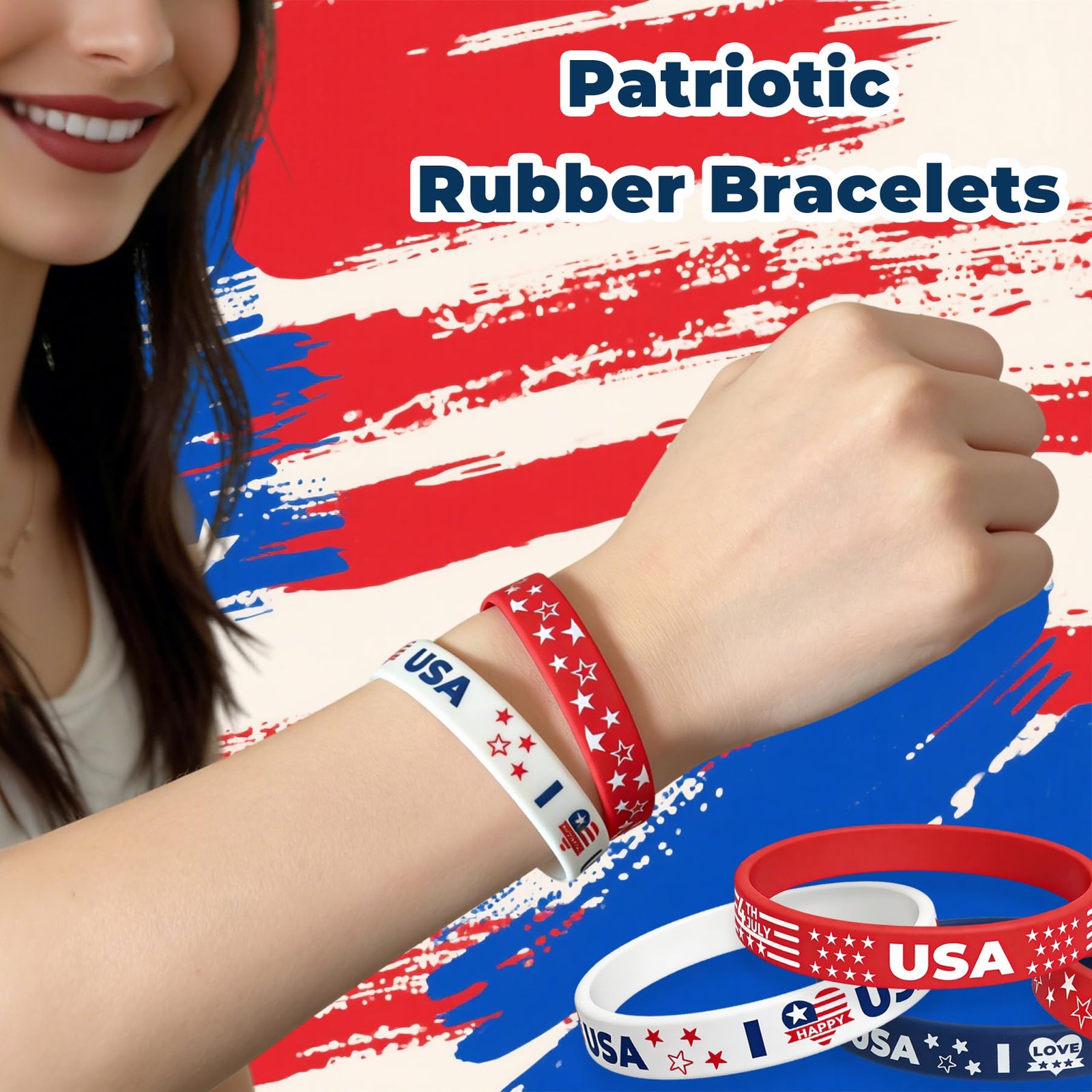 American Flag Silicone Bracelet 18 Pcs 4th of July Patriotic Wristbands | Red Wh