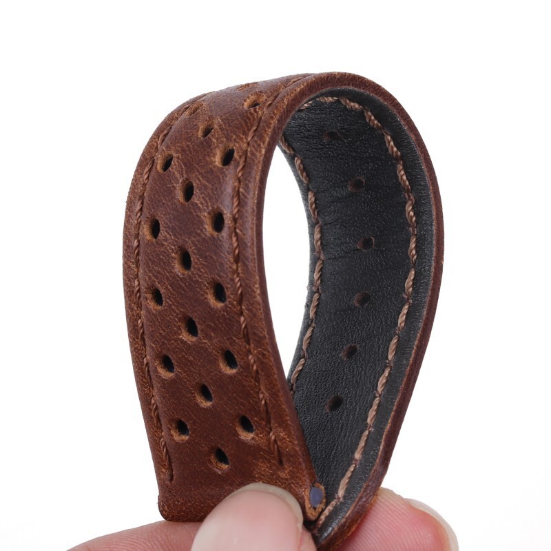 Premium Porous Breathable Leather Watch Band Strap Mens Butterfly Buckle 20 22mm