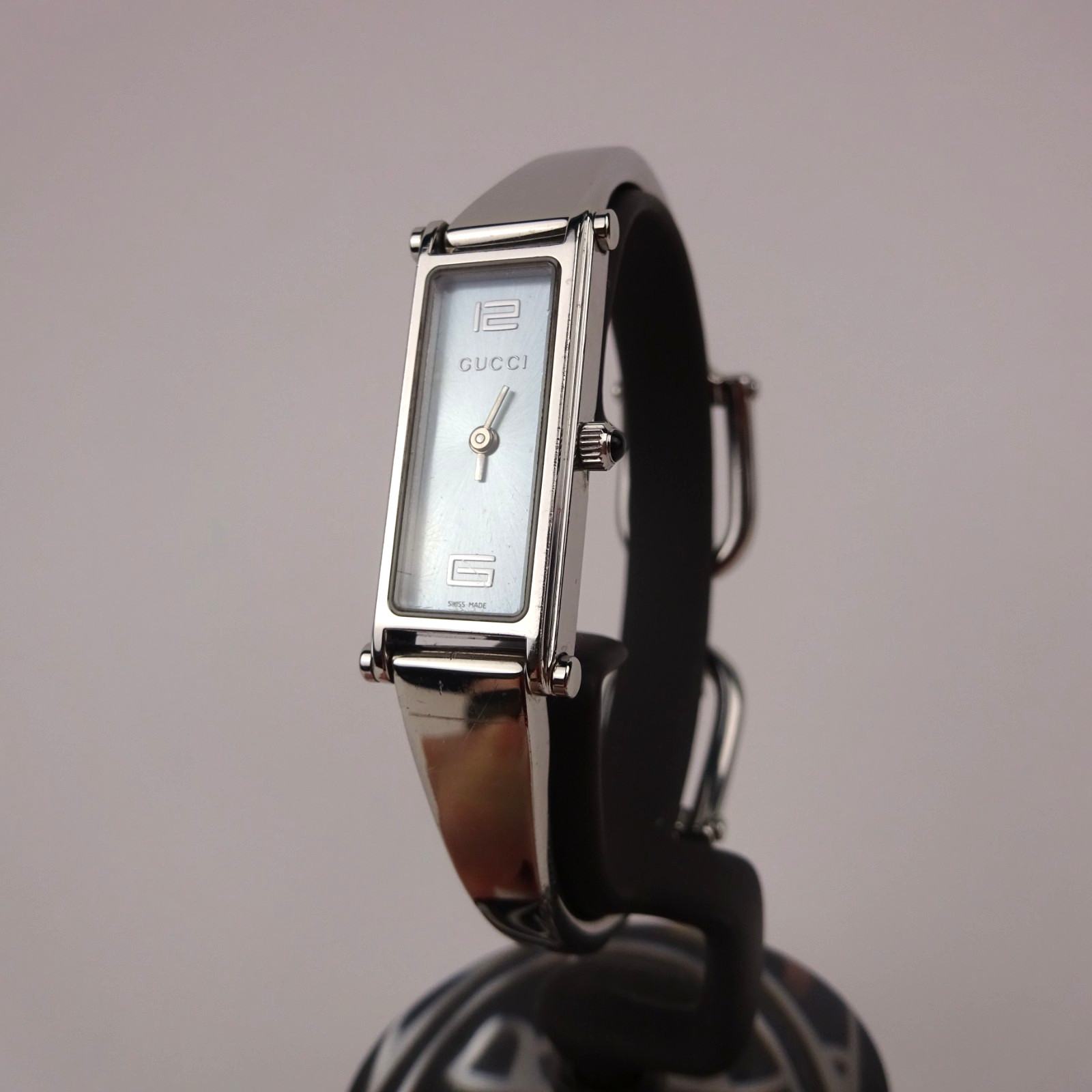 Gucci 1500L Bangle Watch Baby Blue Dial Stainless Steel Women’s