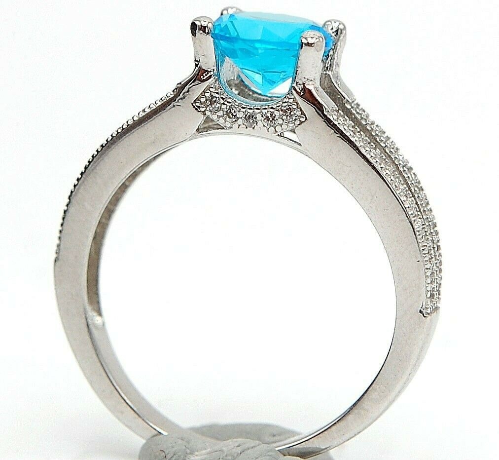 Heat Treated 2CT Blue Topaz 925 Solid Sterling Silver Ring Sz 8 UB3-9