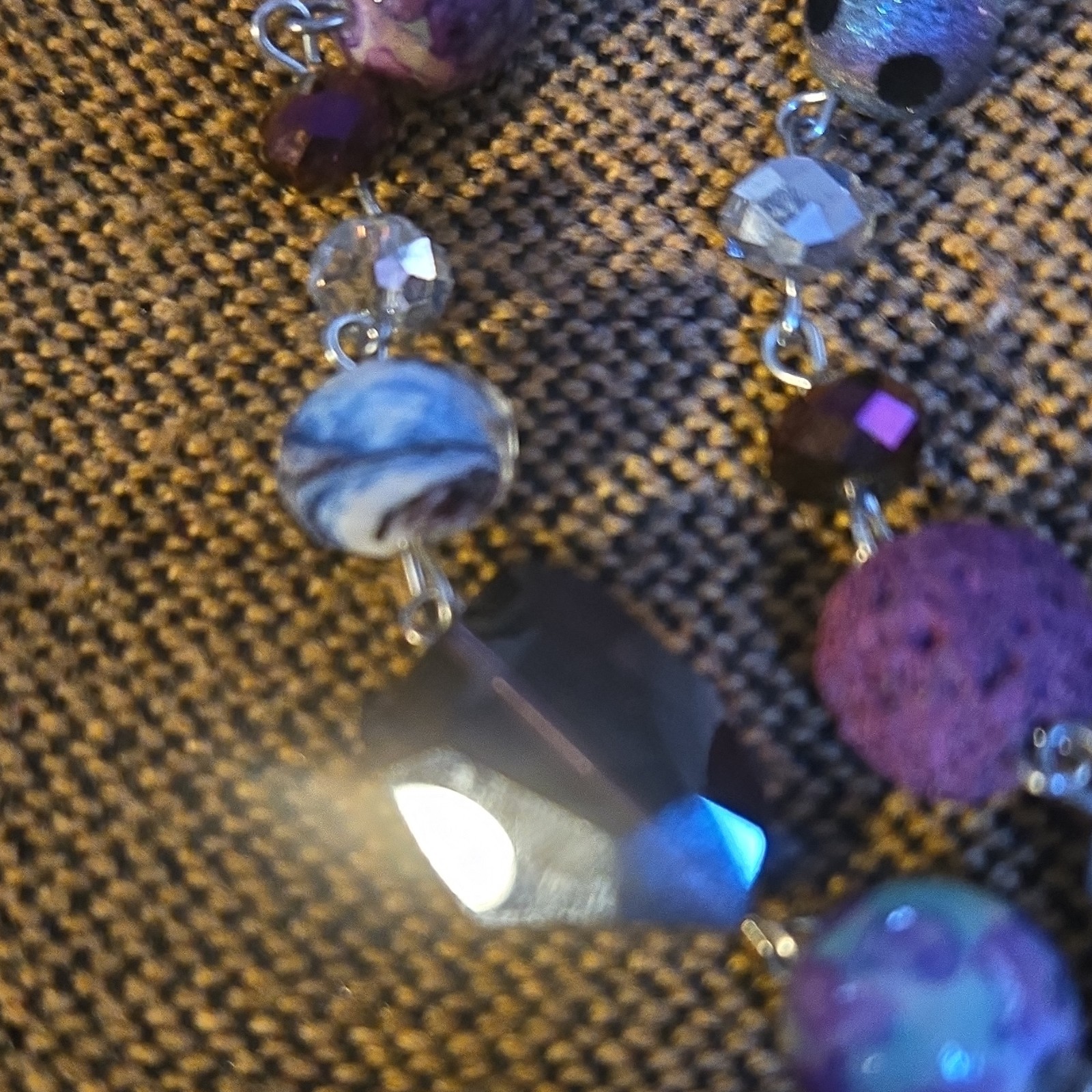 Purple Blue Silver Beaded Necklace Glass Beads Crystal Accents Ball/Bead