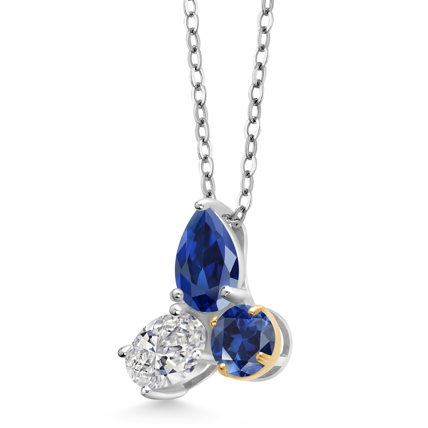 3.30 Ct Created Sapphire Lab Grown Diamond 925 Silver and 10K Yellow Gold