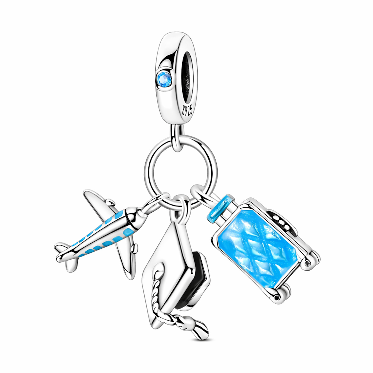 MariaFonte Charm Plane Hat Graduation Suitcase 925 Silver Compatible