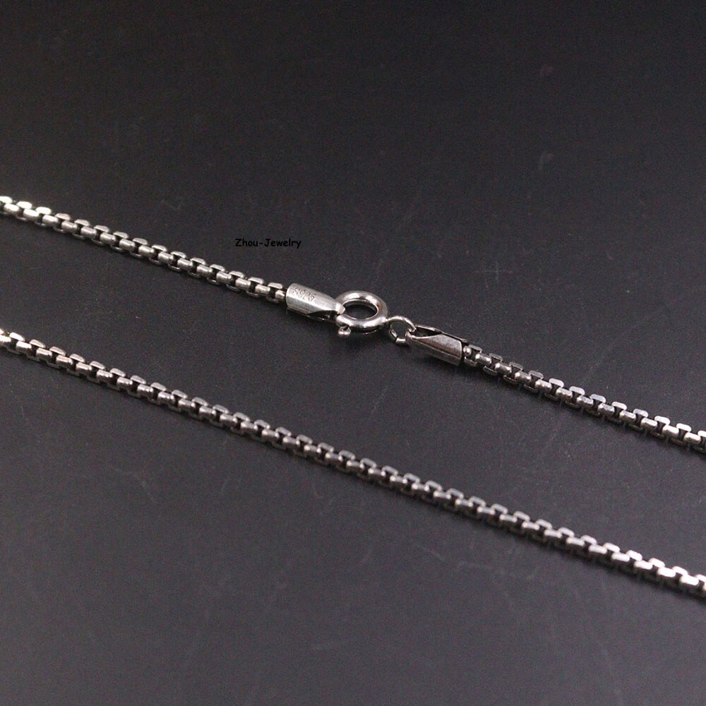 Real Pure S925 Sterling Silver Chain 2mm Solid Box Link Necklace 11-12g 25.6inch