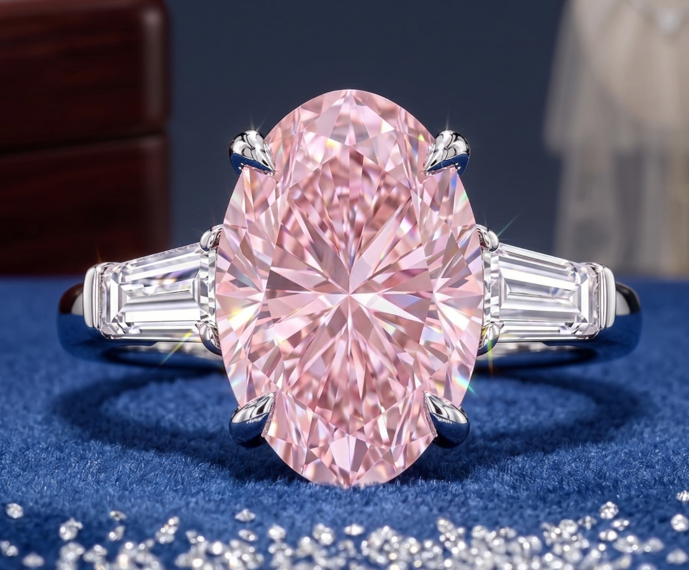 8.00 Ct Certified Oval Shape Pink Natural Diamond Ring VVS1 White Gold Finish