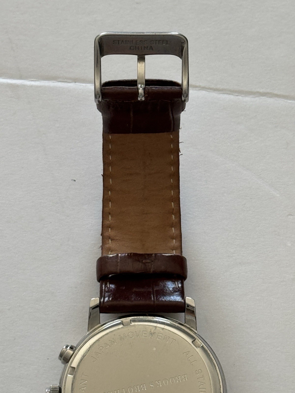 Brooks Brothers Men’s Navy Blue Bezel Watch with Brown Leather Strap and Case
