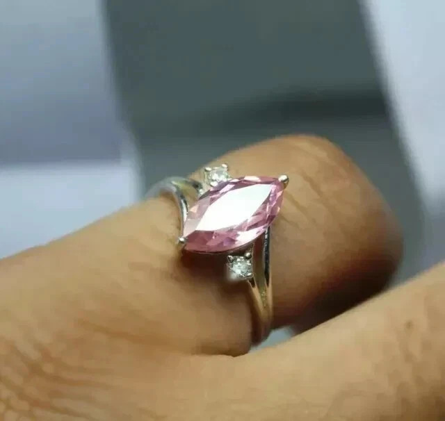 2.00Ct Marquise Cut Lab-Created Pink Sapphire Wedding Ring 14K White Gold Plated