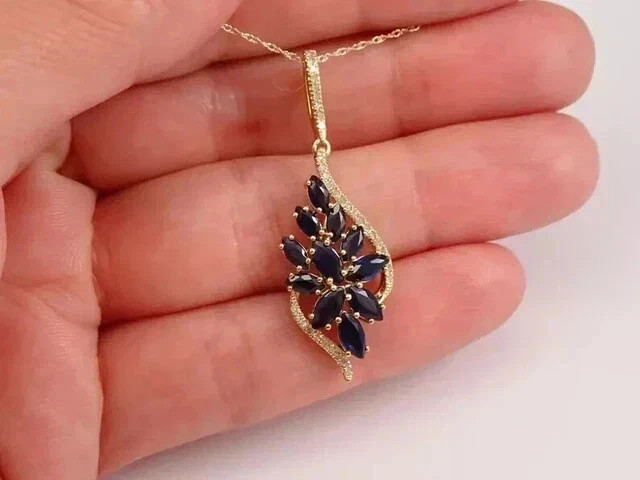 2.50Ct Marquise Cut Lab Created Sapphire Cluster Pendant 14K Yellow Gold Plated