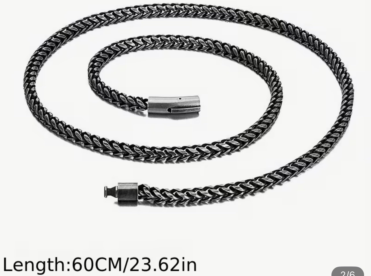 Men’s Black Silver Stainless Steel Viking Wheat Chain Necklace 60cm