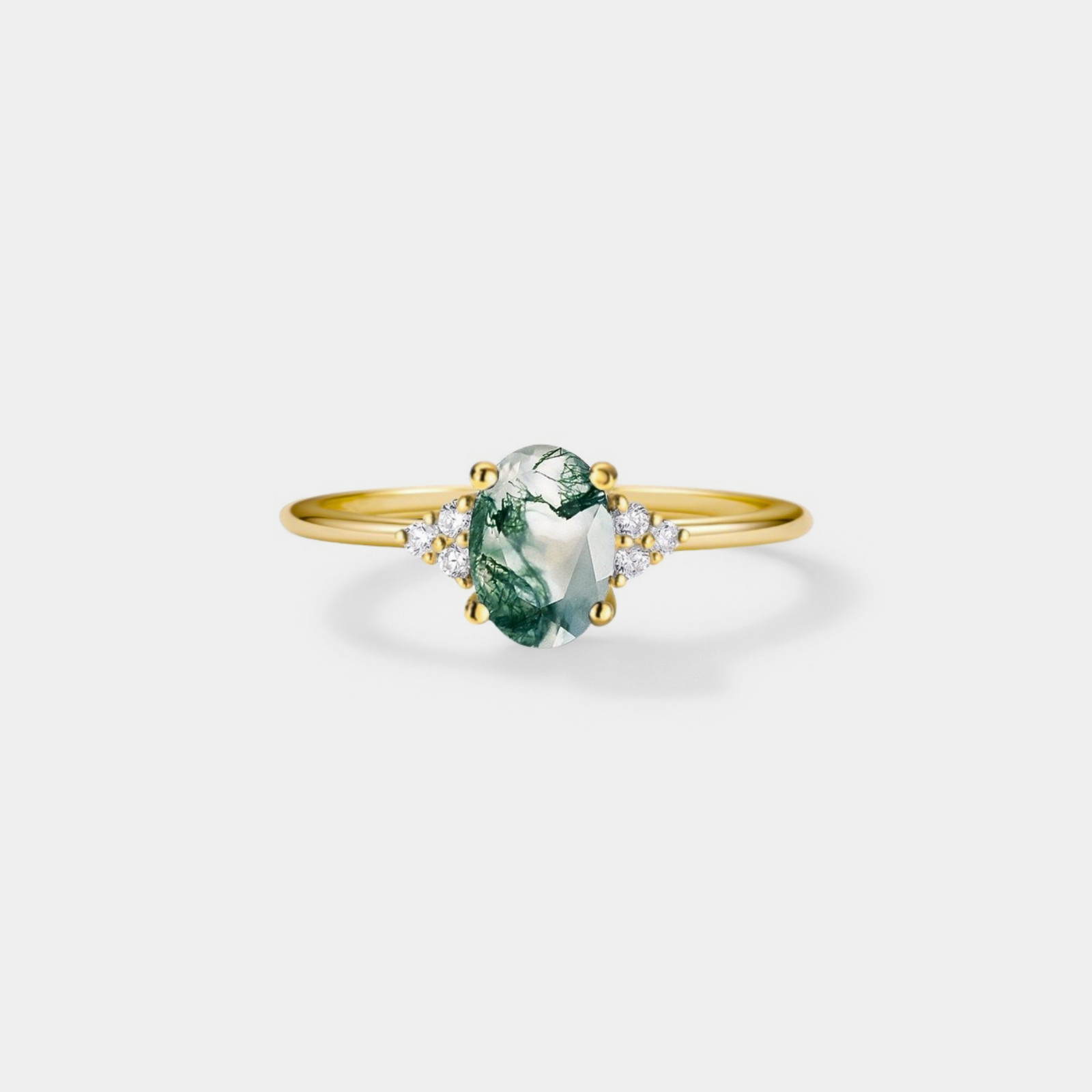 Natural Oval Moss Agate Stacking Ring in 925 Sterling Silver