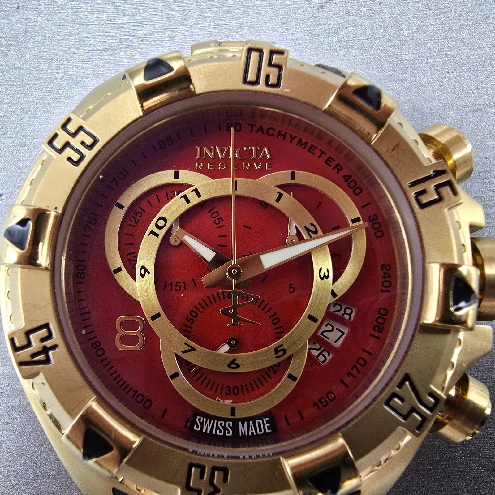 Invicta Reserve Chronograph Dive Watch Men 52mm Red Dial Gold Tone 6972 New Batt