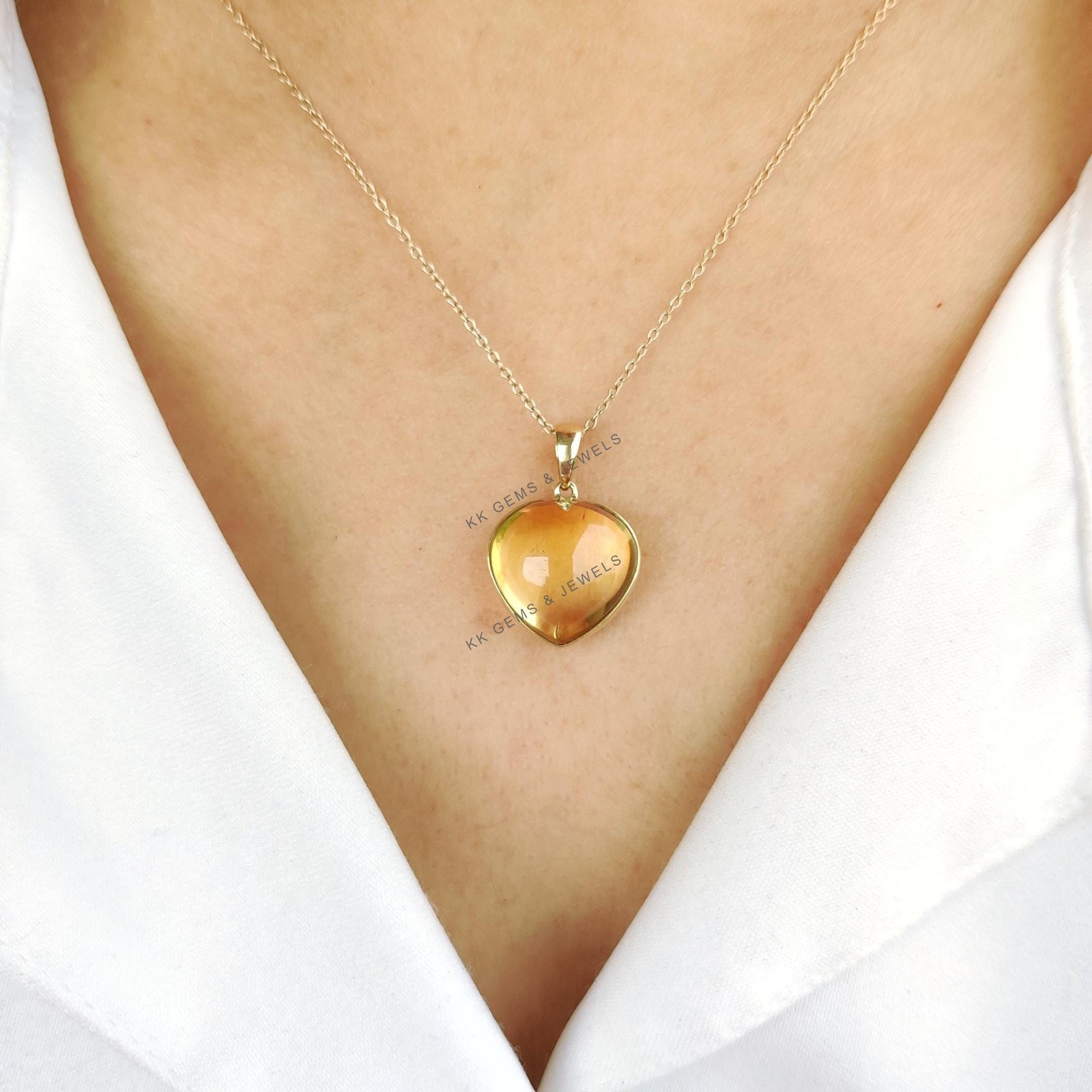 12.03 Ct Natural Citrine Heart Pendant 14K Gold November Birthstone Jewelry