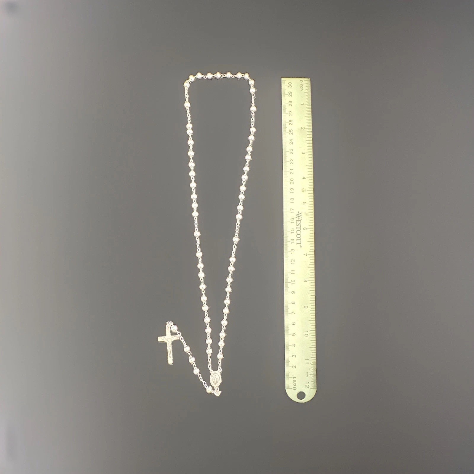 .925 Solid Sterling Silver Rosary 26” necklace with Crucifix 5mm Beads