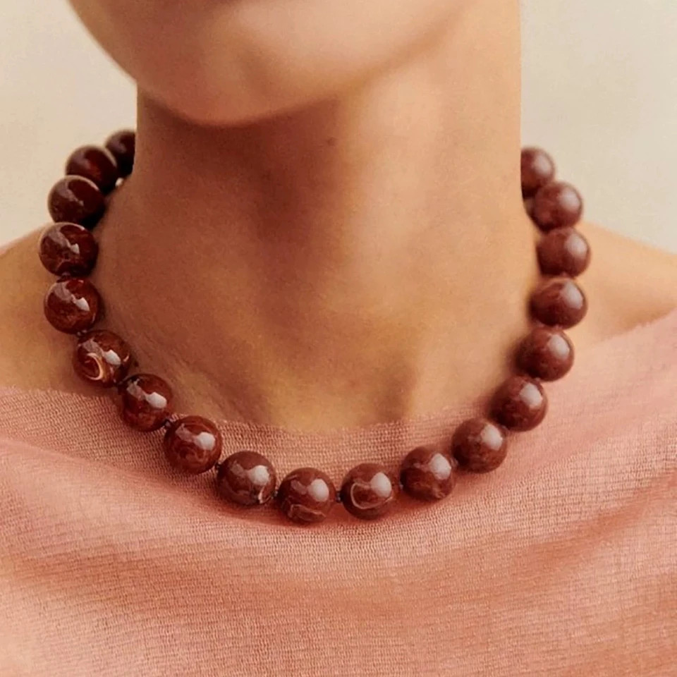 Handmade Resin Bead Choker Necklace Vintage Round Rope Chain Jewelry Women